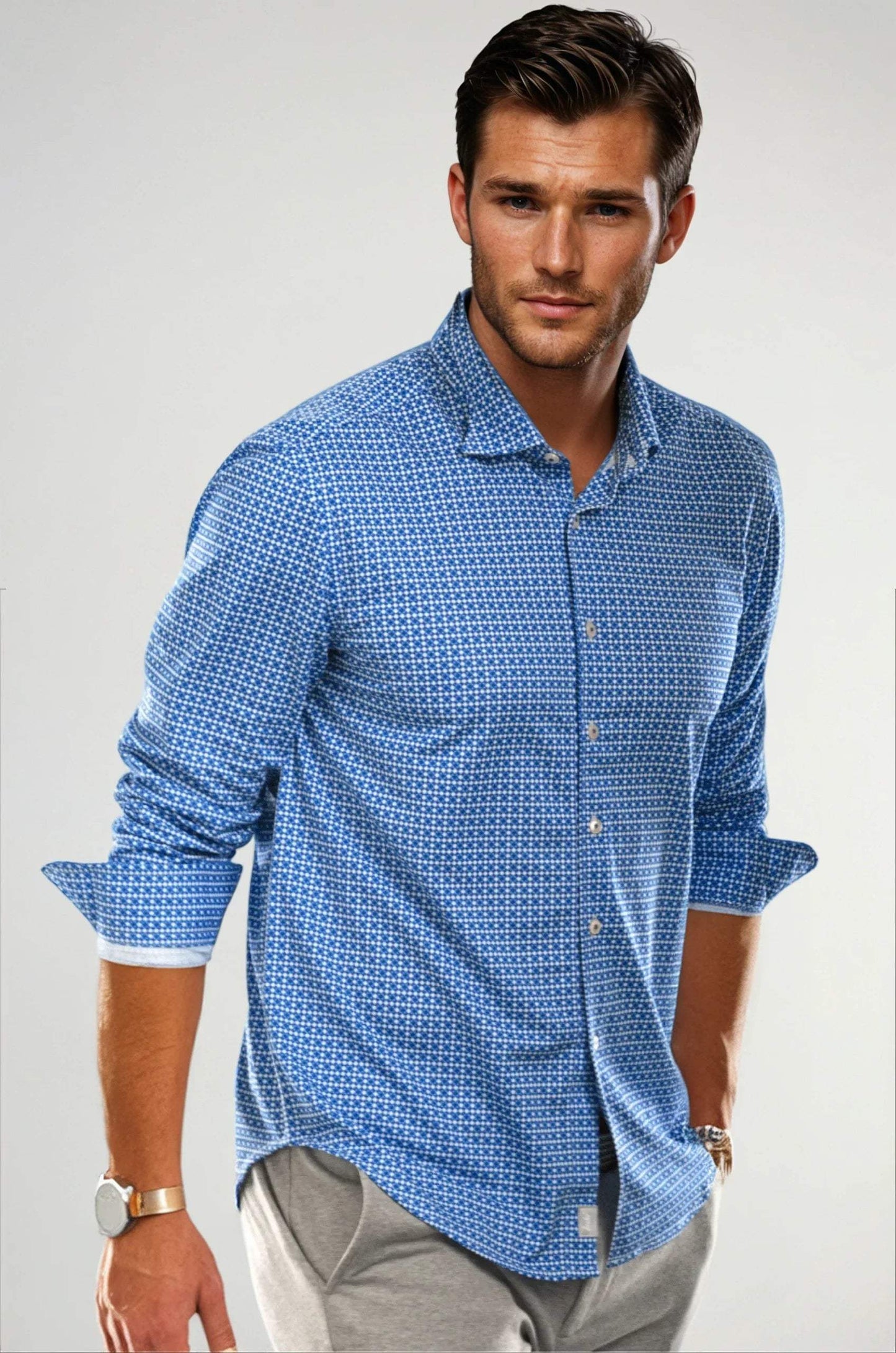 Swiss Check Long Sleeve Tech Shirt - Blue - Buki - Flyclothing LLC