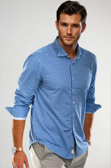 Swiss Check Long Sleeve Tech Shirt - Blue - Buki - Flyclothing LLC