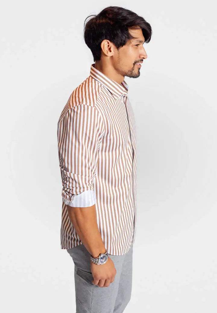 The Go Big Stripe Long Sleeve Tech Shirt - Espresso - Buki - Flyclothing LLC