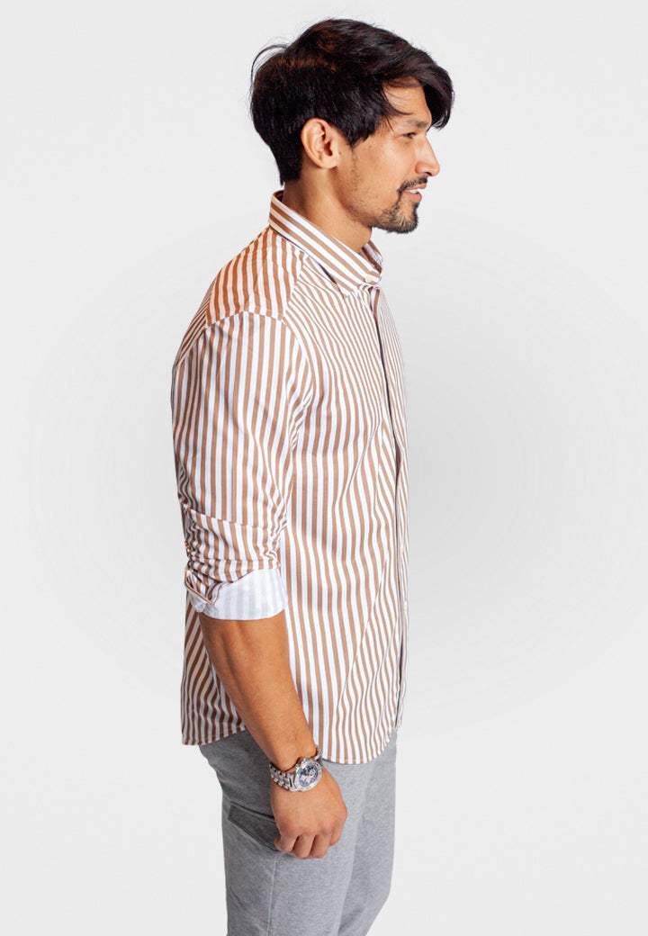 The Go Big Stripe Long Sleeve Tech Shirt - Espresso - Buki - Flyclothing LLC