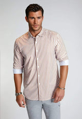 The Go Big Stripe Long Sleeve Tech Shirt - Espresso - Buki - Flyclothing LLC