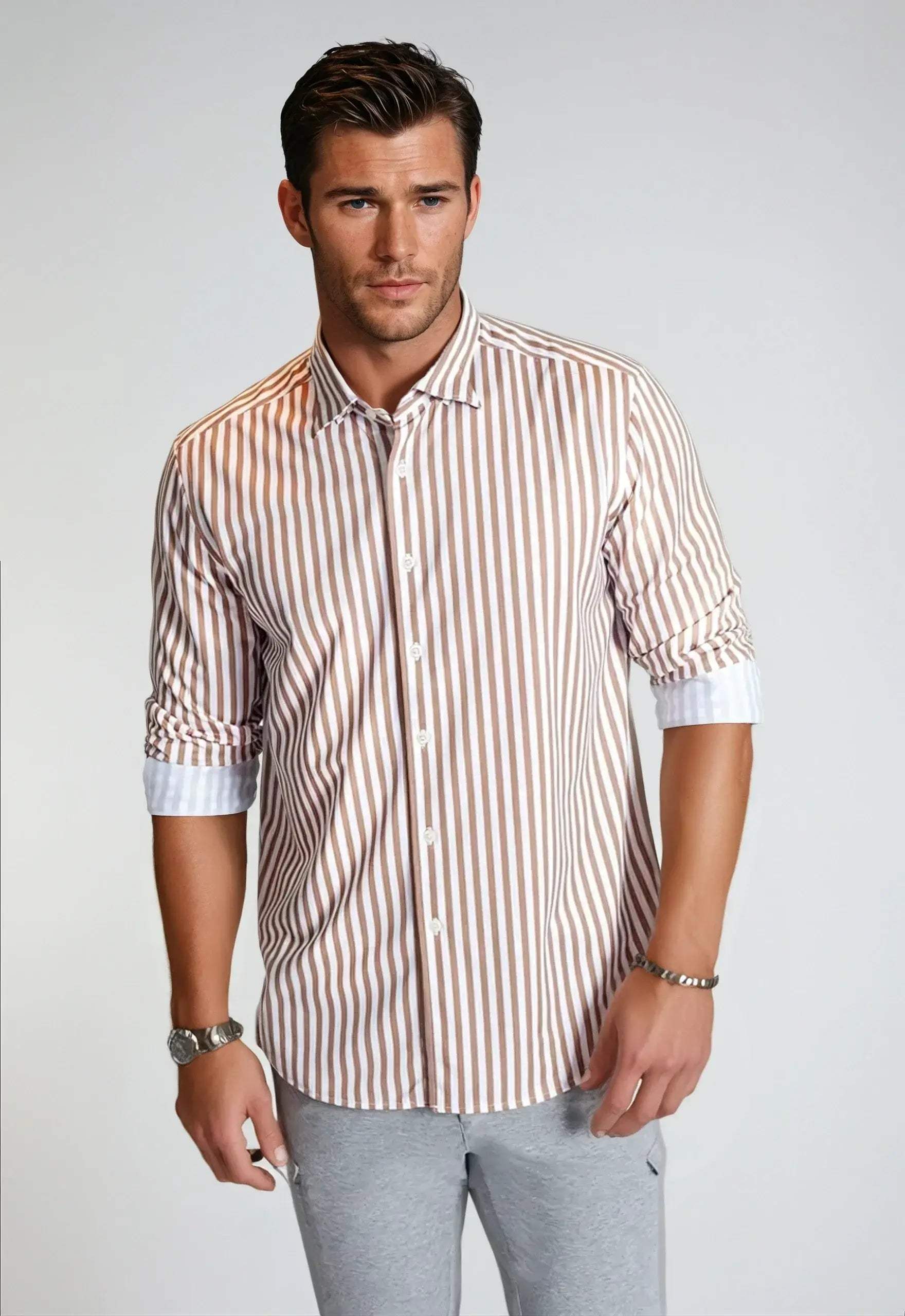 The Go Big Stripe Long Sleeve Tech Shirt - Espresso - Buki - Flyclothing LLC