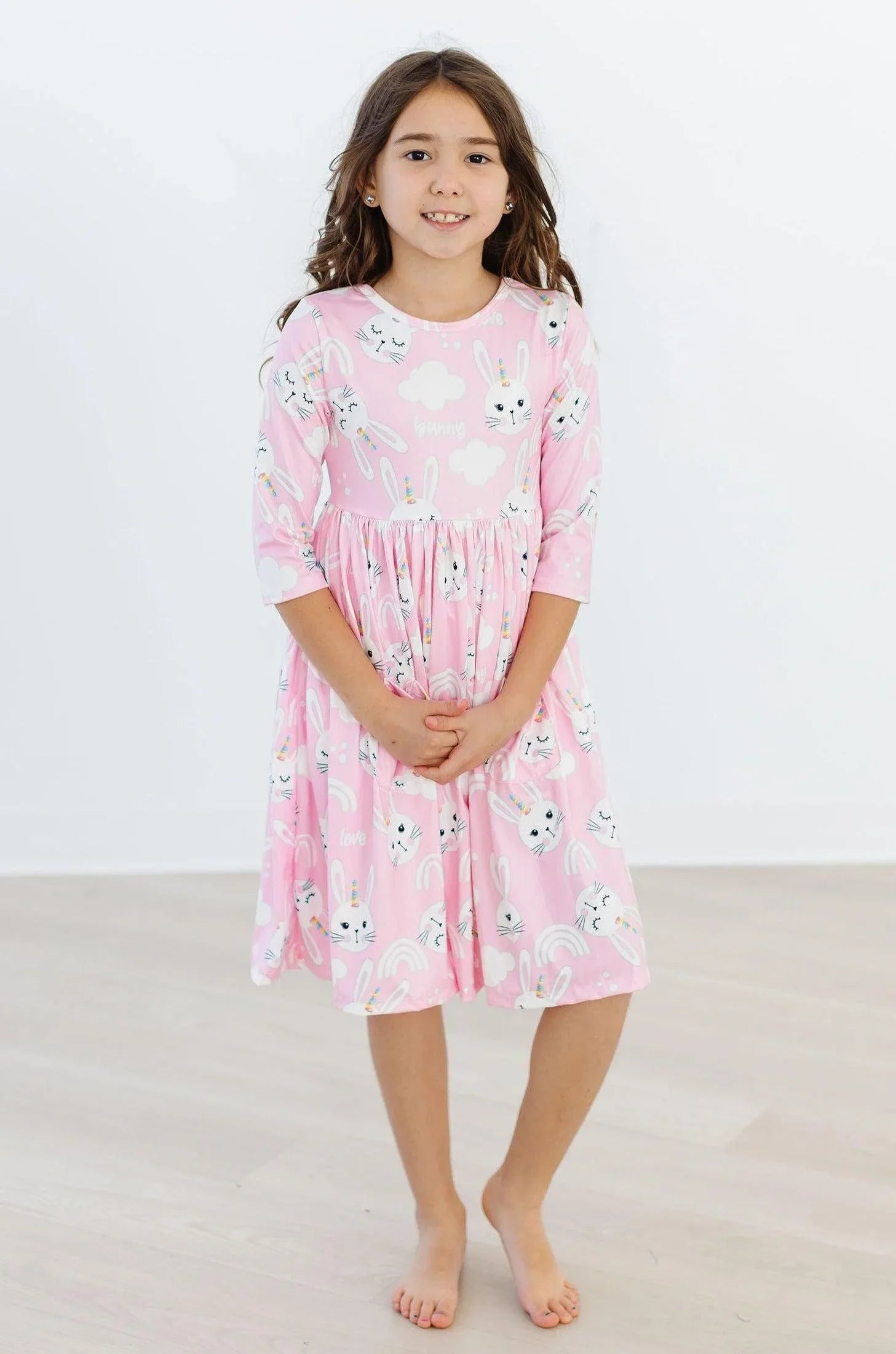 Bunny Love 3/4 Sleeve Pocket Twirl Dress - Mila & Rose ® - Flyclothing LLC