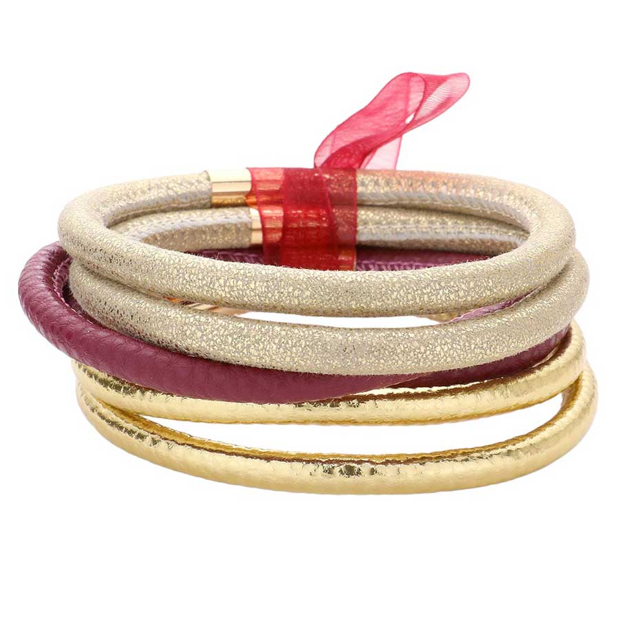 6pcs Faux Leather Tube Bangle Bracelets - Madeline Love - Flyclothing LLC