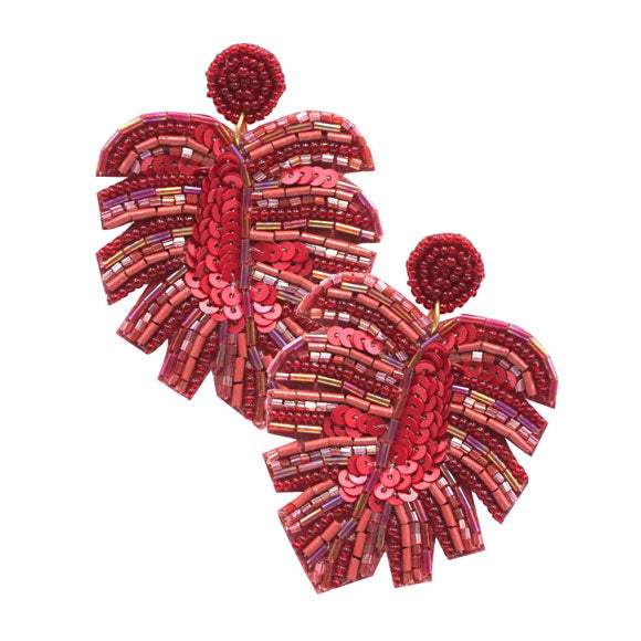 Beaded Tropical Leaf Dangle Earrings - Madeline Love - Flyclothing LLC