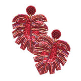 Beaded Tropical Leaf Dangle Earrings - Madeline Love - Flyclothing LLC