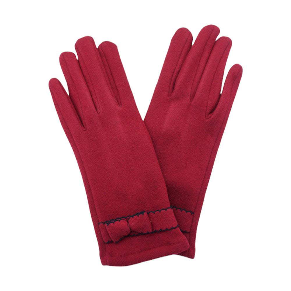 Bow Pointed Faux Suede Smart Touch Gloves - Madeline Love - Flyclothing LLC