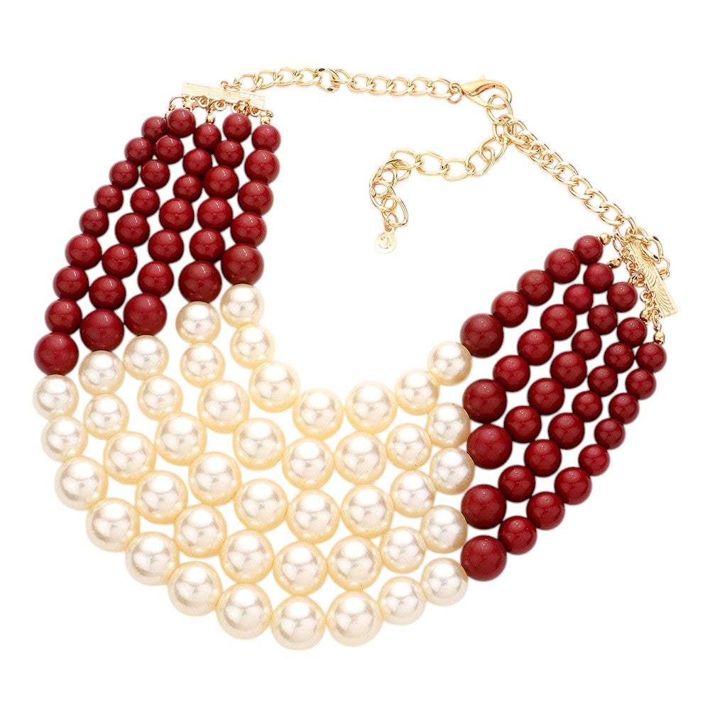 Chunky Multi Strand Pearl Bib Necklace - Madeline Love - Flyclothing LLC