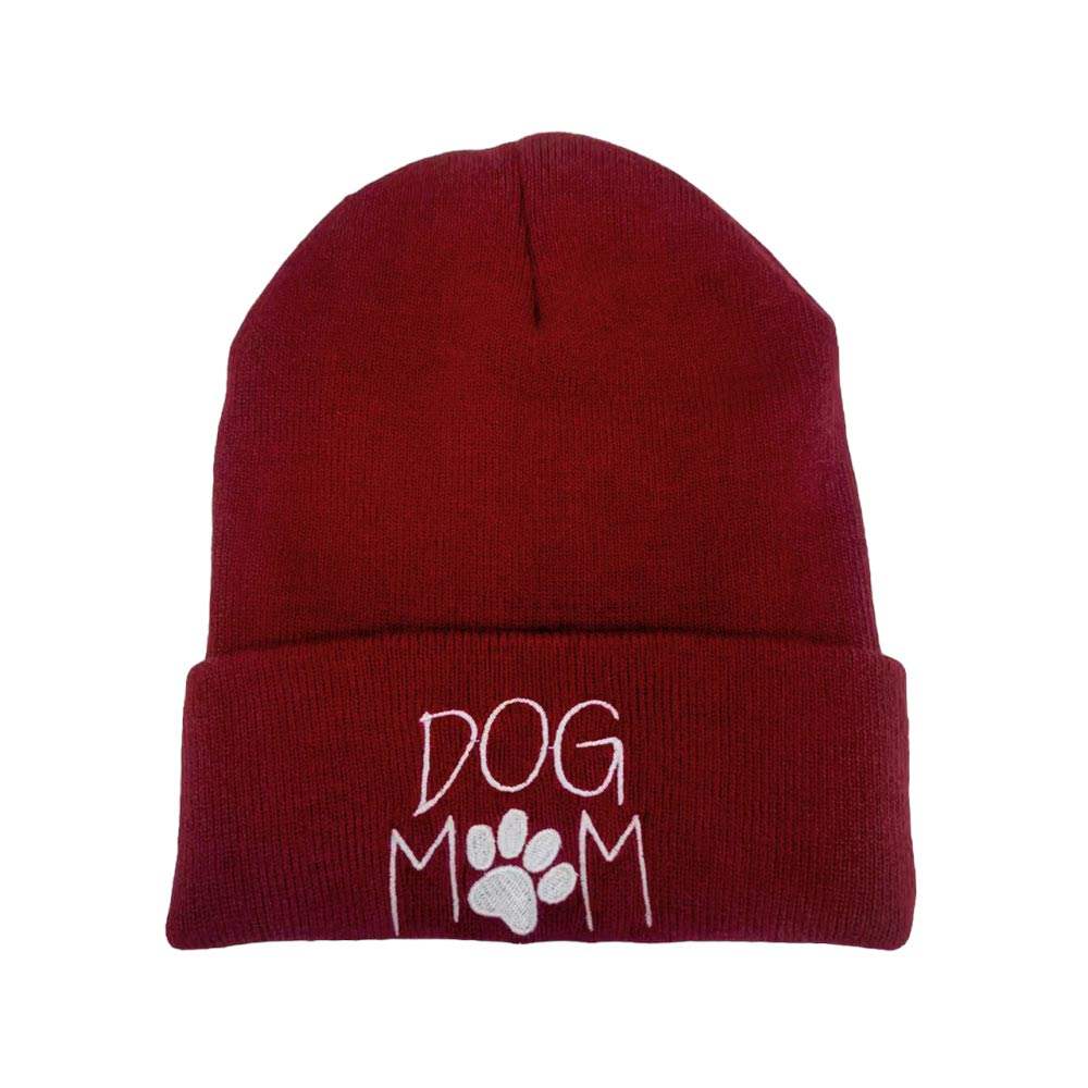 Dog Mom Message Paw Pointed Solid Knit Beanie Hat - Madeline Love - Flyclothing LLC