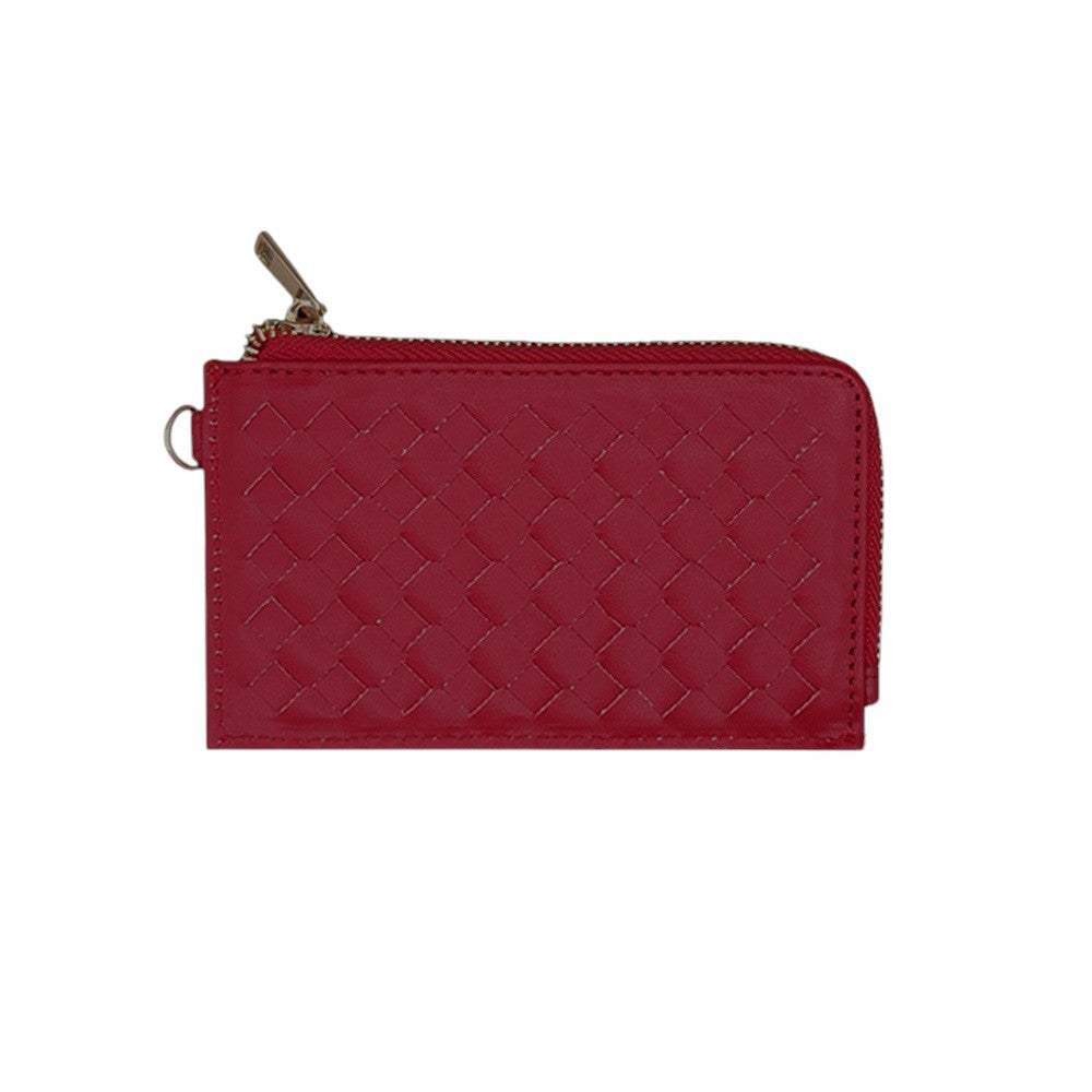 Faux Leather Basket Weave Flat Card Holder Wallet with Wristlet - Madeline Love - Flyclothing LLC
