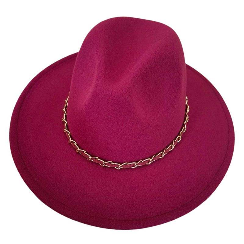 Faux Leather Braided Chain Band Pointed Fedora Hat - Madeline Love - Flyclothing LLC