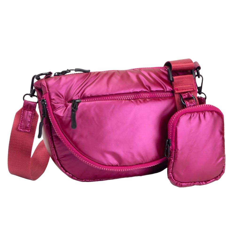 Glossy Puffer Half Moon Crossbody Bag - Madeline Love - Flyclothing LLC