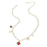 Quatrefoil Bow Heart Pearl Charm Station Paperclip Chain Necklace - Madeline Love - Flyclothing LLC