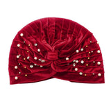 Stone Pearl Detailed Pleated Turban Beanie Hat - Madeline Love - Flyclothing LLC