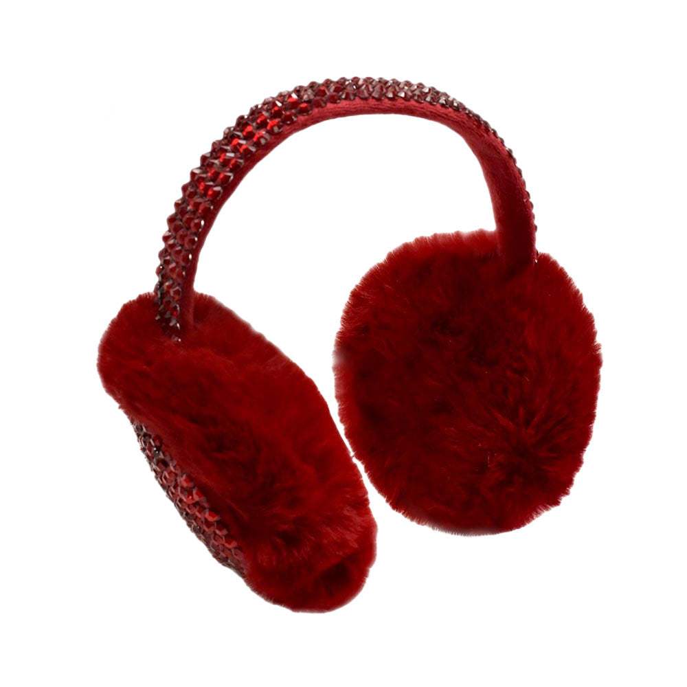 Studded Fluffy Plush Fur Foldable Earmuff - Madeline Love - Flyclothing LLC