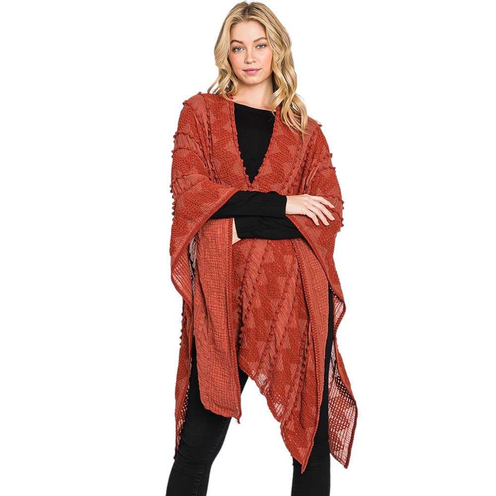 Tiny Pom Pom Embellished Crochet Ruana Poncho - Madeline Love - Flyclothing LLC