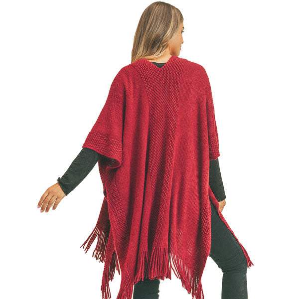 Trim Detail Fringe Kimono Poncho Wrap - Madeline Love - Flyclothing LLC