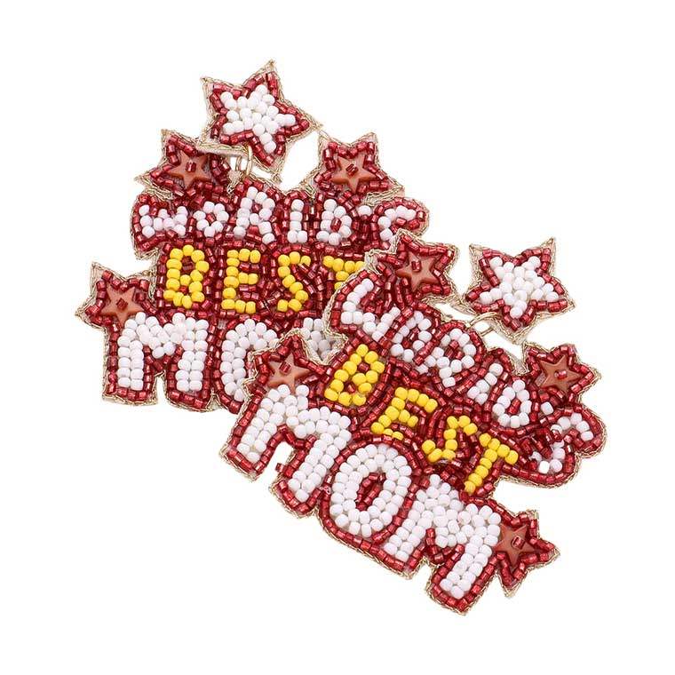 Worlds Best Mom Felt Back Beaded Star Message Link Earrings - Madeline Love - Flyclothing LLC