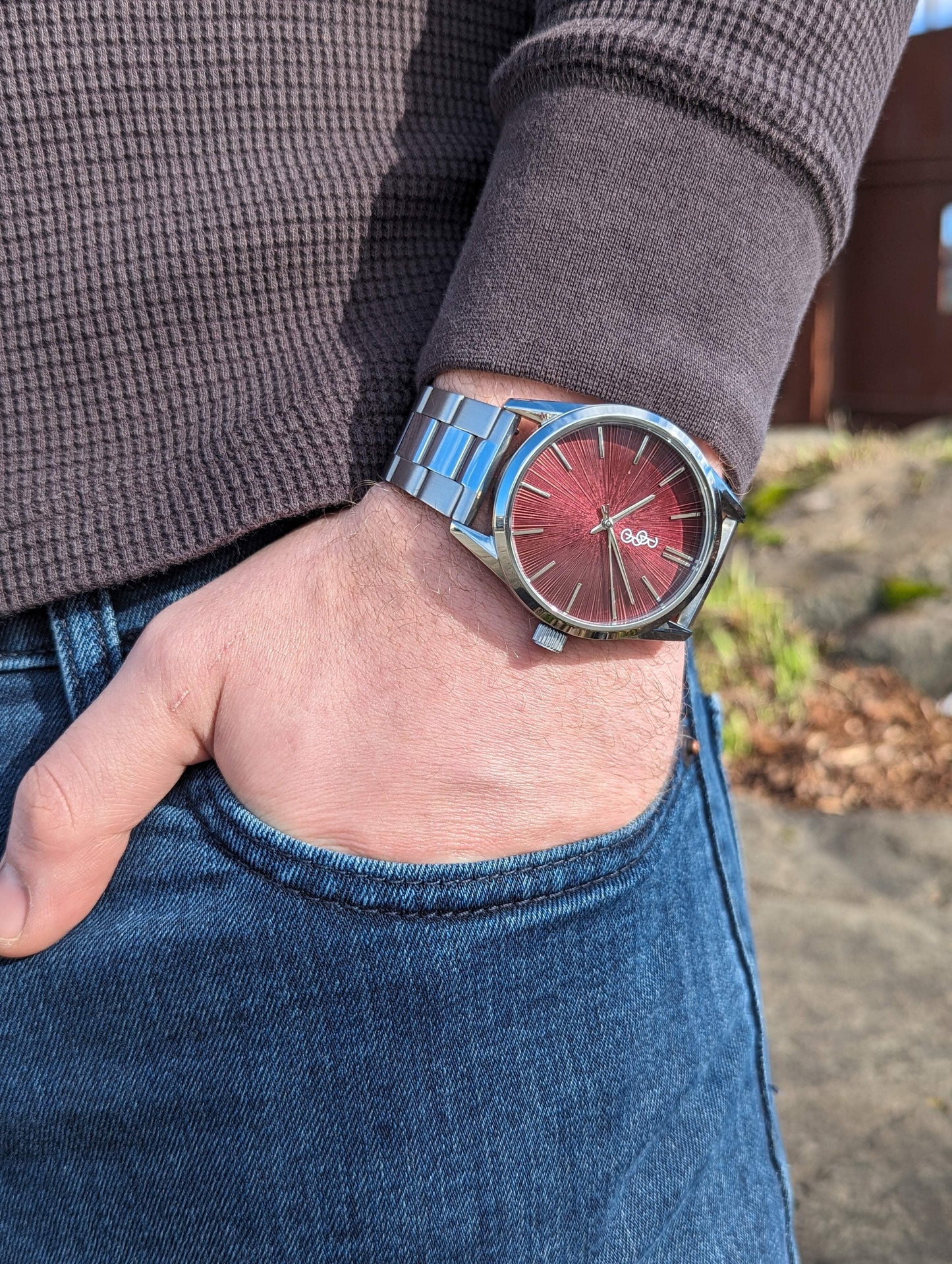 Burgundy Sunburst Watch - The Beyond Boring Watch Company - Flyclothing LLC