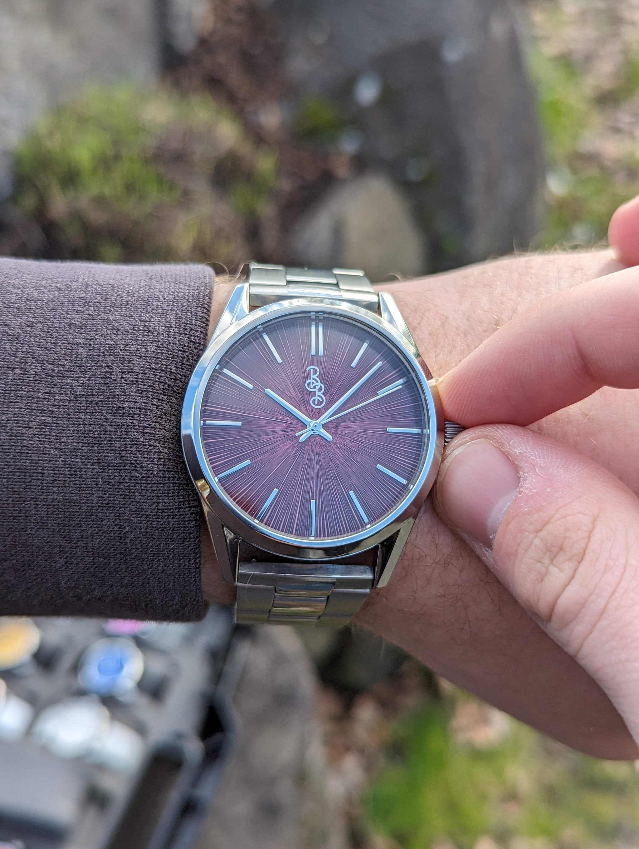 Burgundy Sunburst Watch - The Beyond Boring Watch Company - Flyclothing LLC