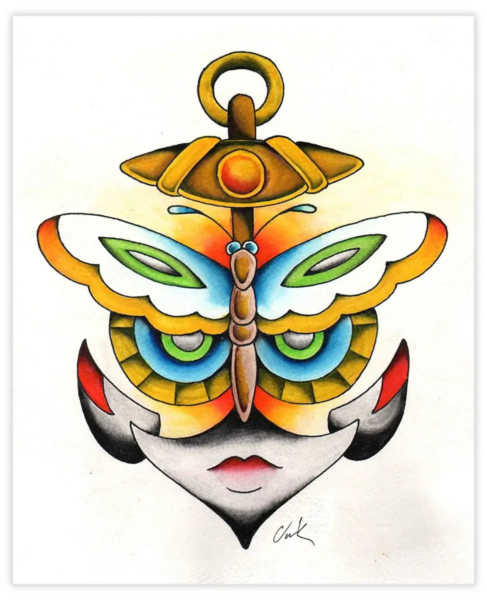Black Market Art Company Butterfly Anchor Face Print - Black Market Art Company - Flyclothing LLC
