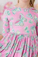 Butterfly Garden 3/4 Sleeve Pocket Twirl Dress - Mila & Rose ® - Flyclothing LLC