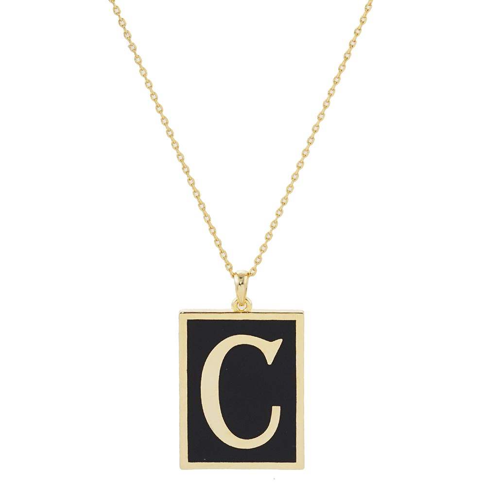 Gold Dipped Enamel Rectangle Monogram Pendant Necklace - Madeline Love - Flyclothing LLC