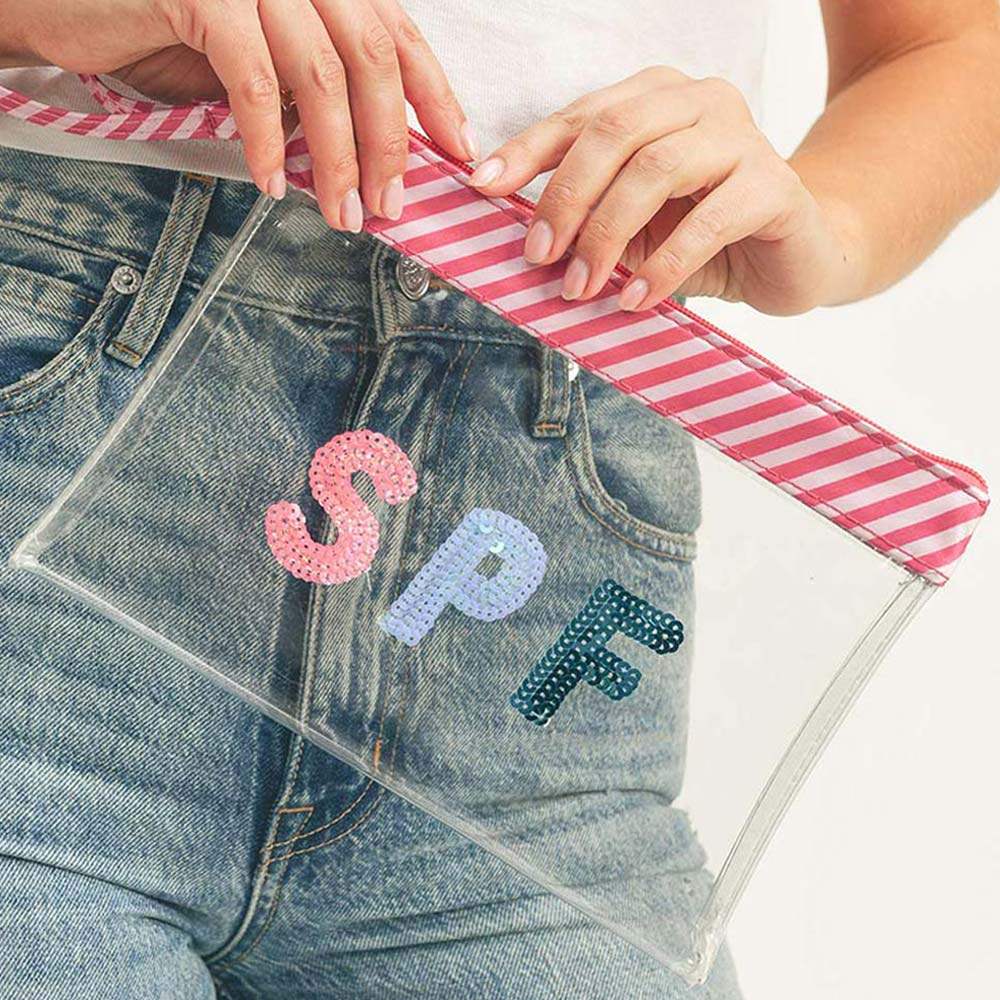 SPF Sequin Message Wristlet Transparent Clutch Bag - Madeline Love - Flyclothing LLC