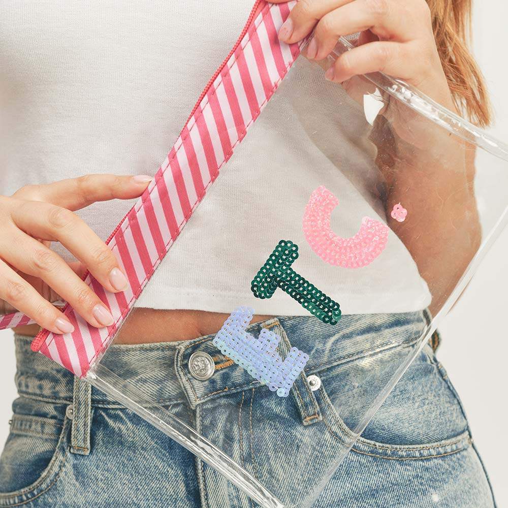 ETC Sequin Message Wristlet Transparent Clutch Bag - Madeline Love - Flyclothing LLC