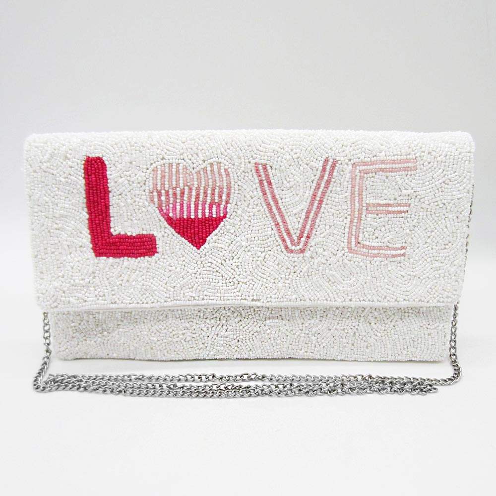 Love Message Seed Beaded Clutch / Crossbody Bag - Madeline Love - Flyclothing LLC