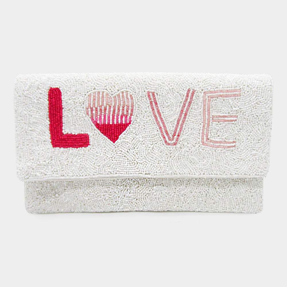 Love Message Seed Beaded Clutch / Crossbody Bag - Madeline Love - Flyclothing LLC