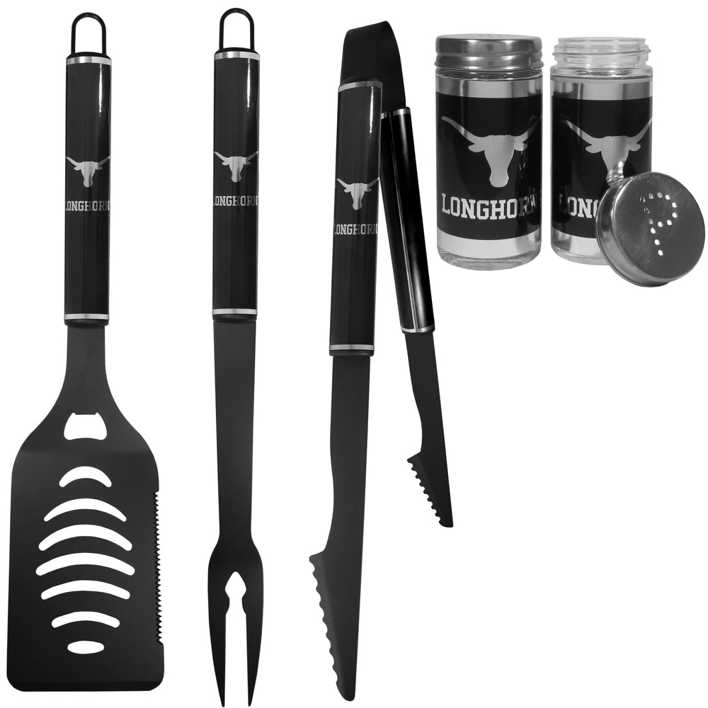 Texas Longhorns 3pc Black BBQ Tools w/Shakers - Texas Longhorns