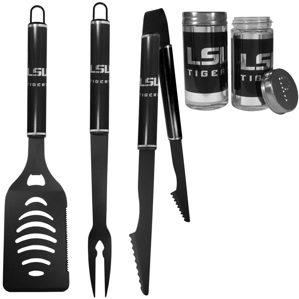 LSU Tigers 3pc Black BBQ Tools w/Shakers