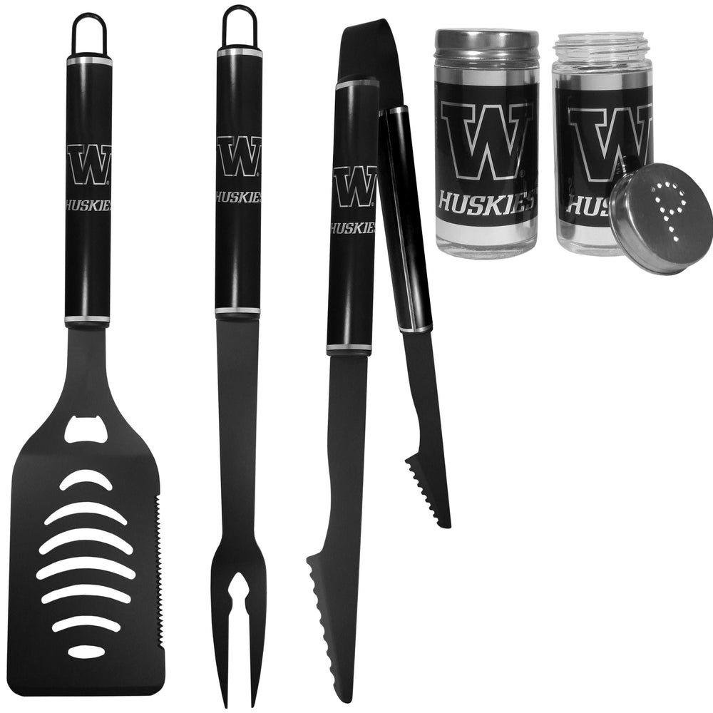 Washington Huskies 3pc Black BBQ Tools w/Shakers