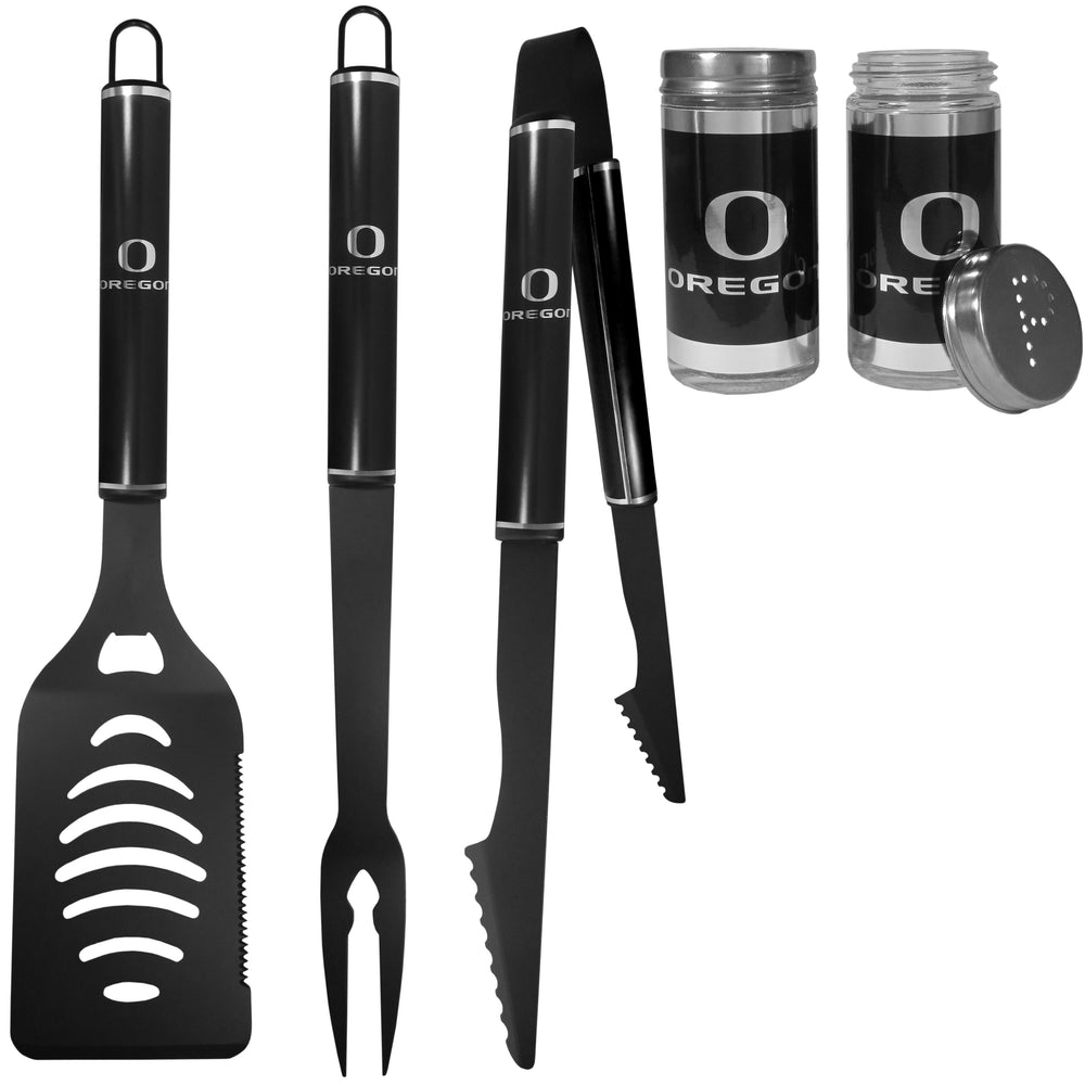 Oregon Ducks 3pc Black BBQ Tools w/Shakers - Oregon Ducks