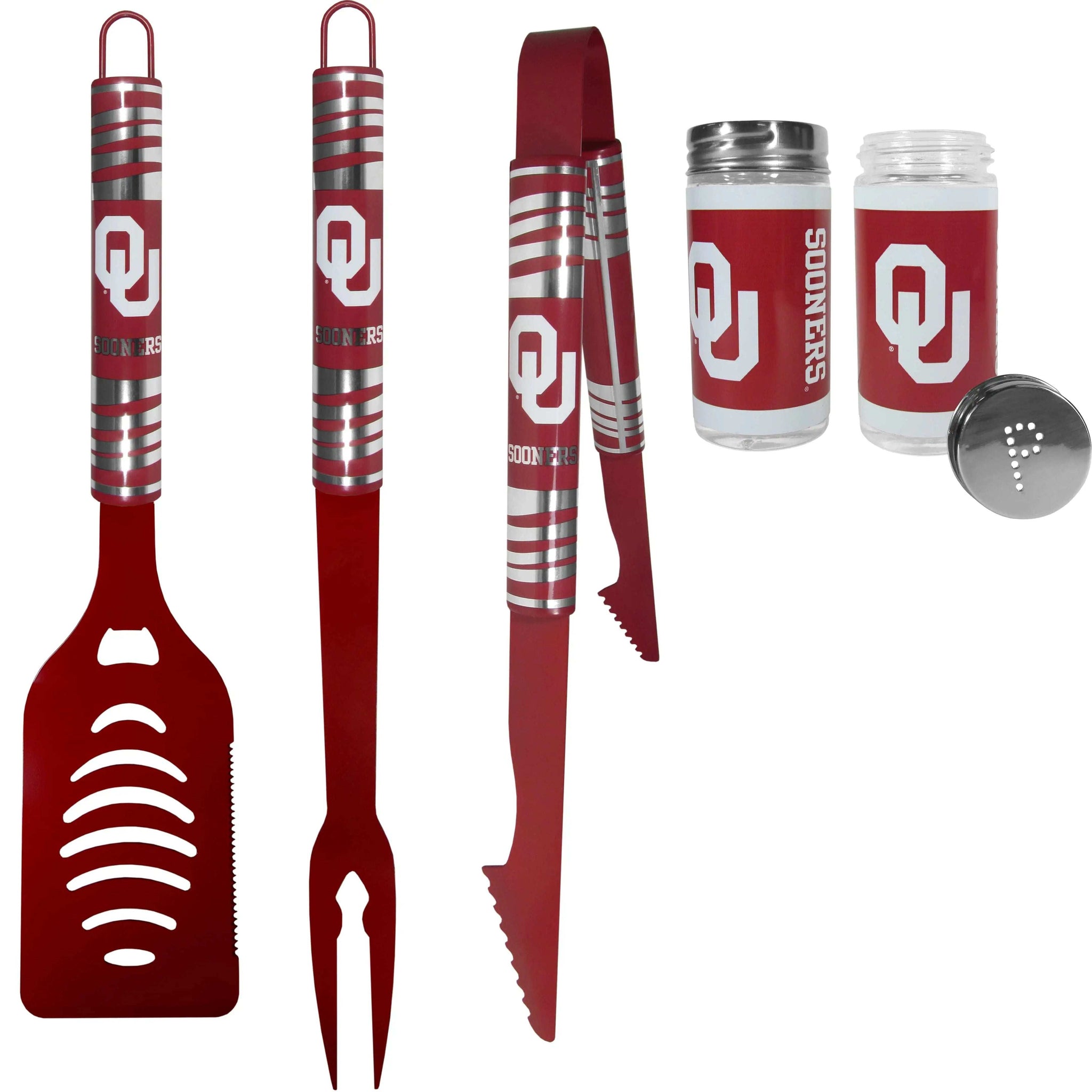 Oklahoma Sooners 3pc Color BBQ Tools w/Salt & Pepper Shakers - Oklahoma Sooners - Flyclothing LLC