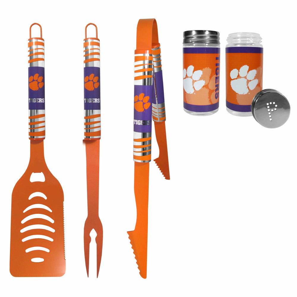 Clemson Tigers 3pc Color BBQ Tools w/Salt & Pepper Shakers - Clemson Tigers - Flyclothing LLC