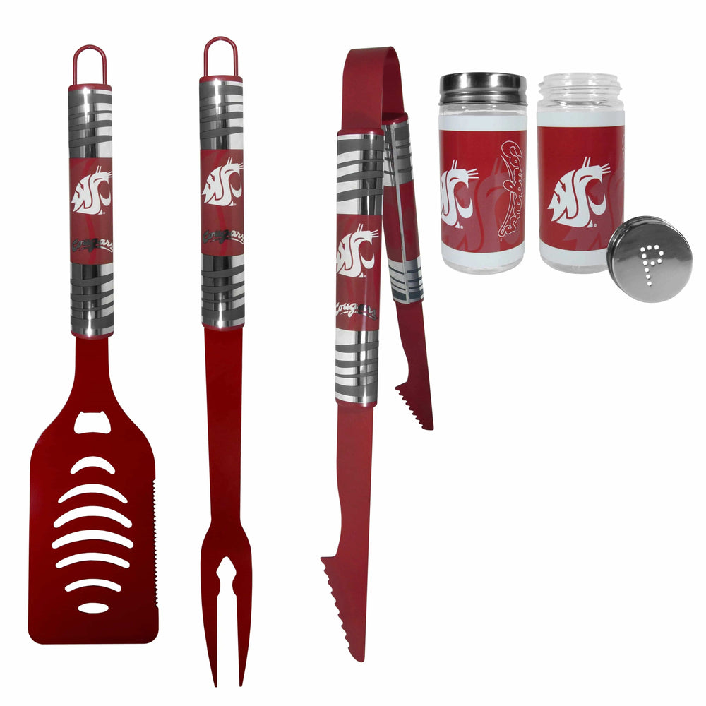 Washington St. Cougars 3pc Color BBQ Tools w/Salt & Pepper Shakers - Washington St. Cougars - Flyclothing LLC