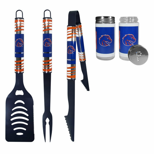 Boise St. Broncos 3pc Color BBQ Tools w/Salt & Pepper Shakers - Boise St. Broncos