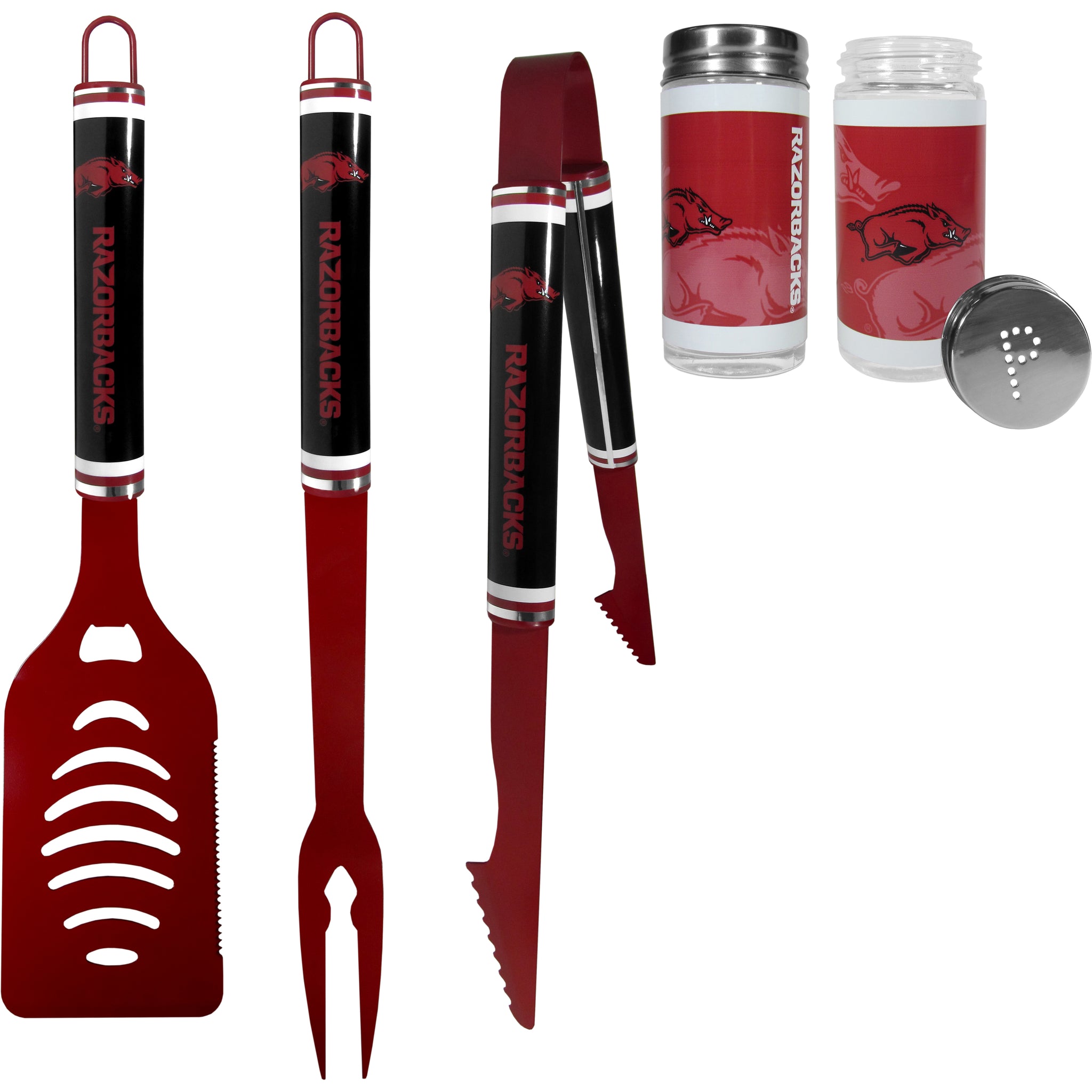 Arkansas Razorbacks 3 pc Logo BBQ Tools w/Shakers