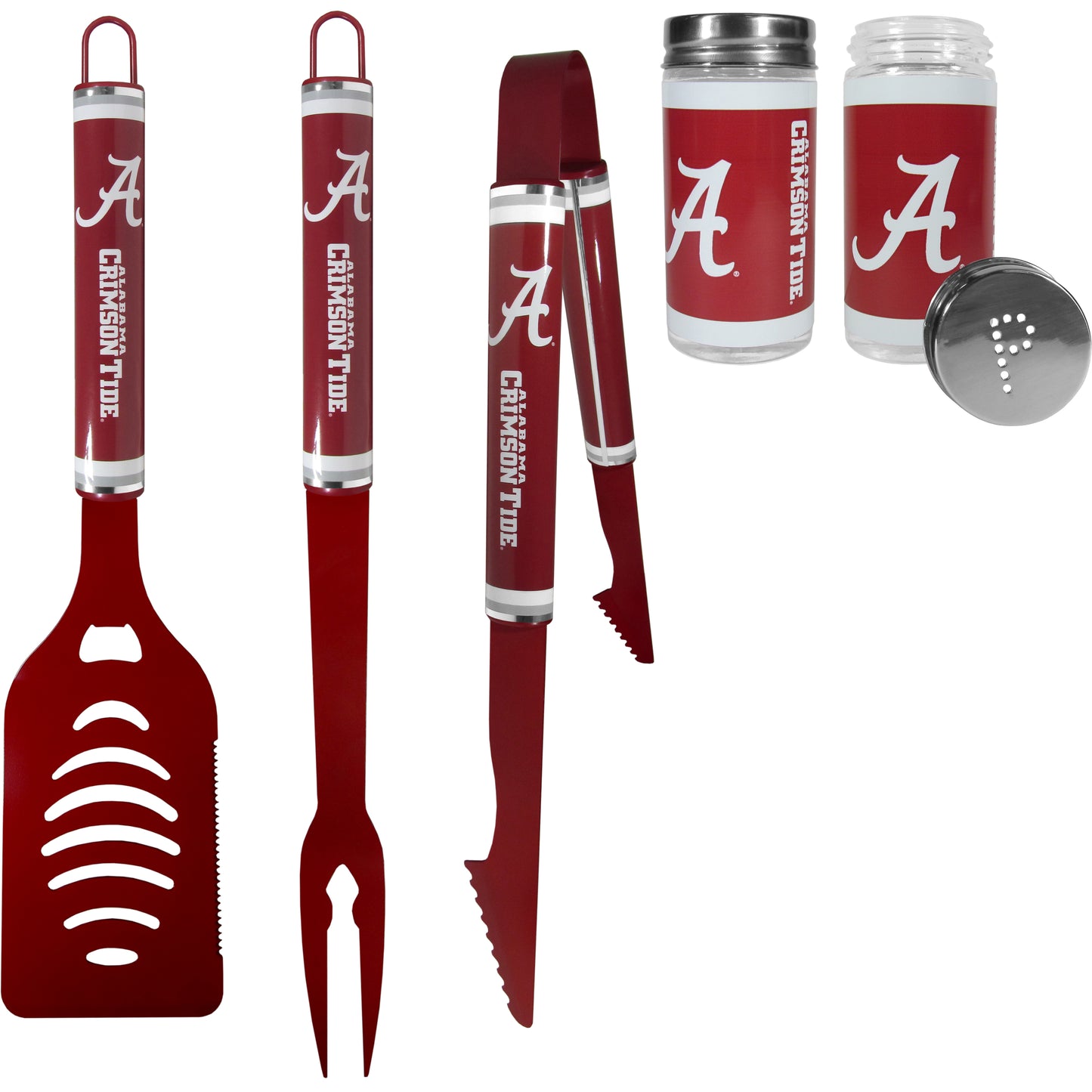 Alabama Crimson Tide 3 pc Logo BBQ Tools w/Shakers