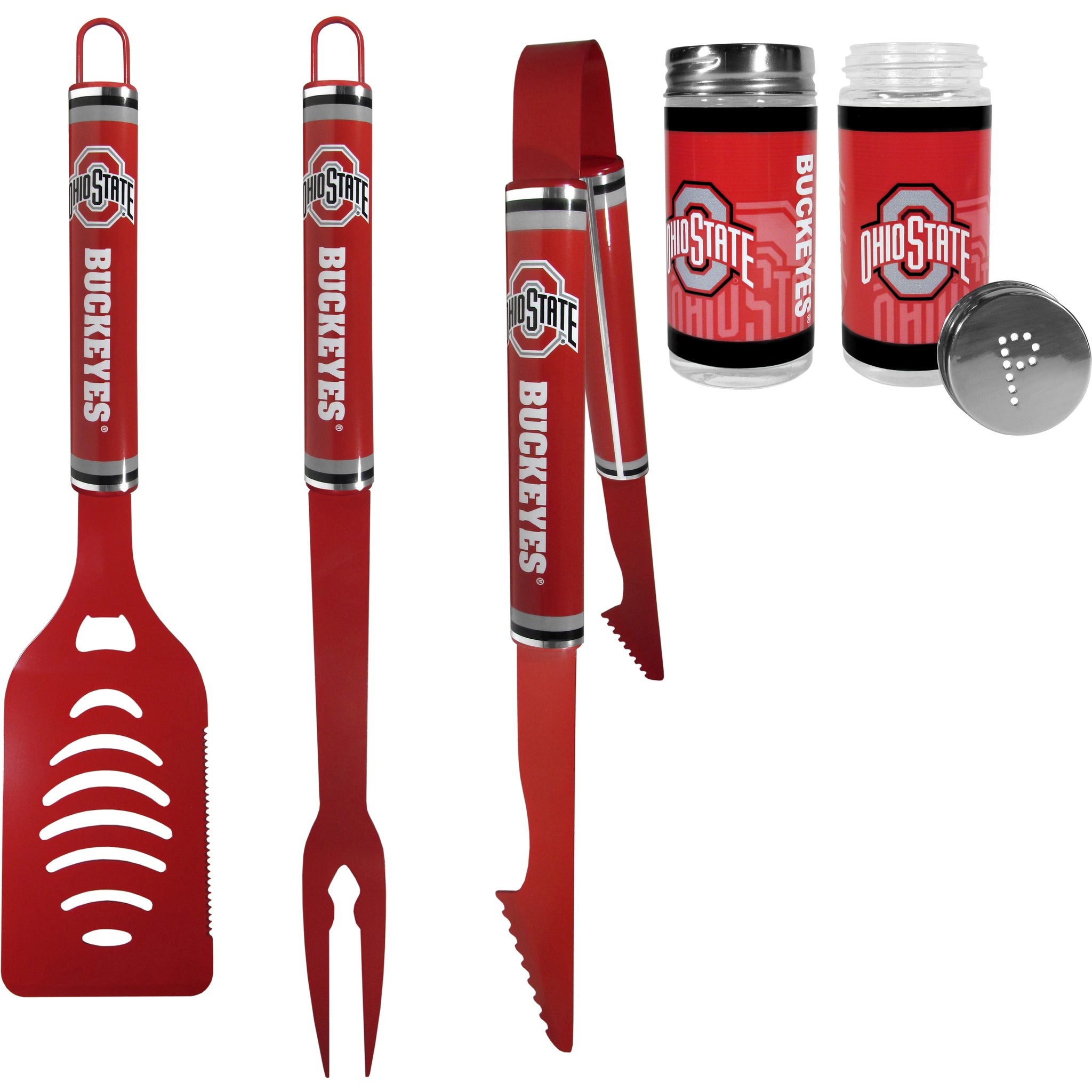 Ohio St. Buckeyes 3 pc Logo BBQ Tools w/Shakers