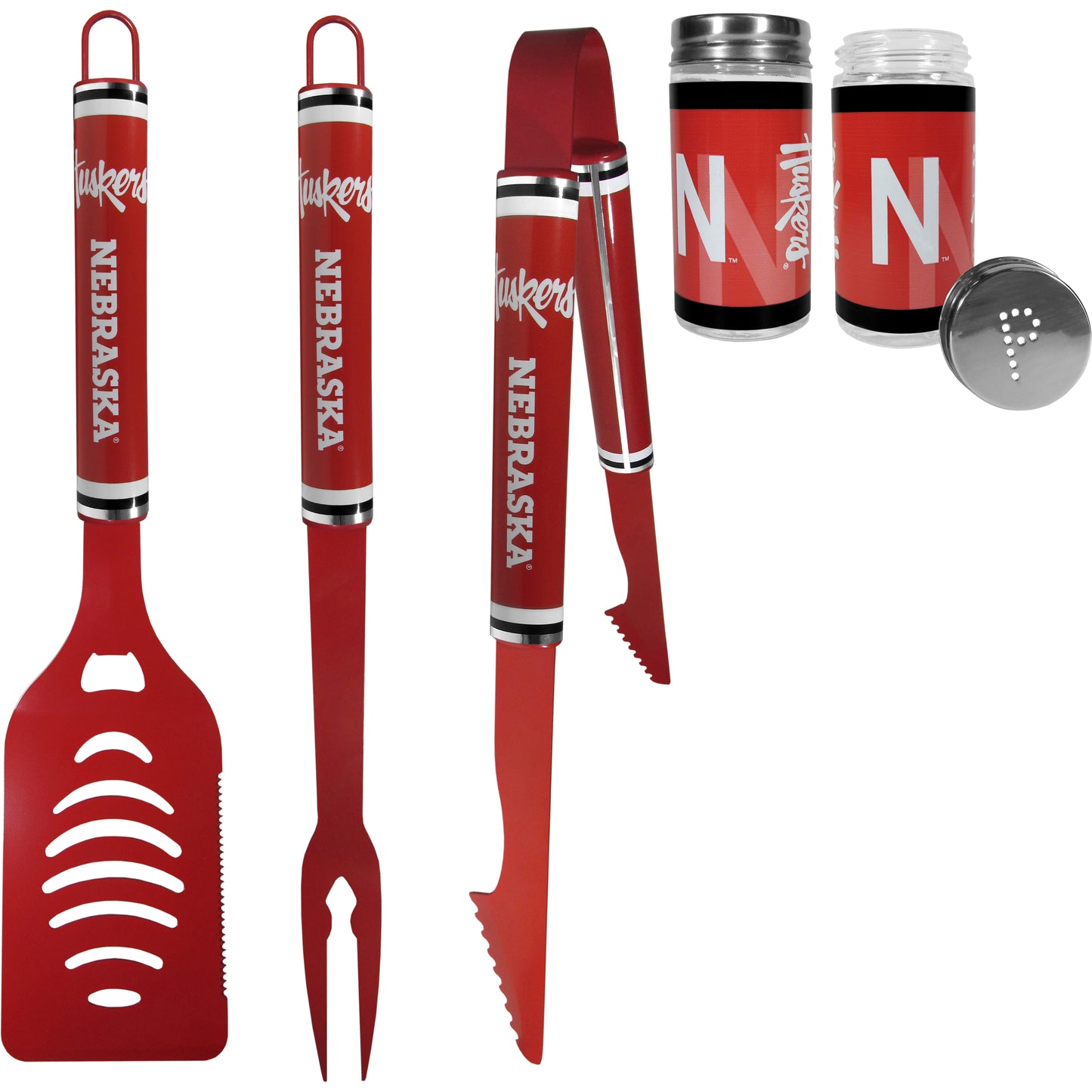 Nebraska Cornhuskers 3 pc Logo BBQ Tools w/Shakers