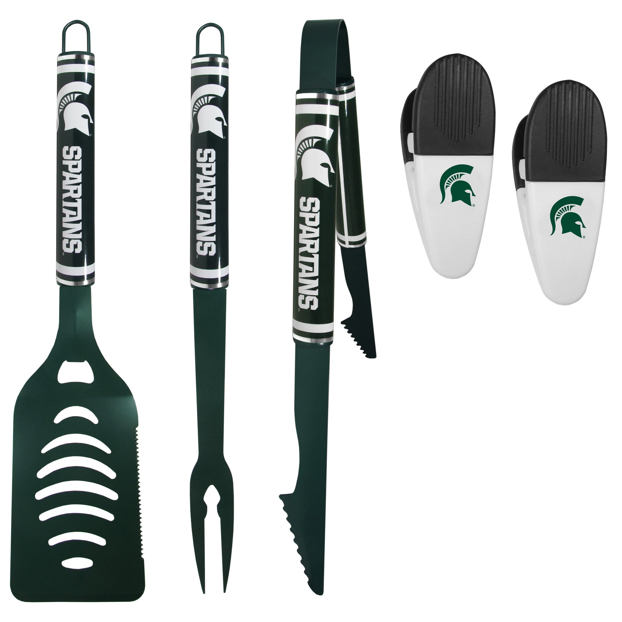 Michigan St. Spartans 3 pc Logo BBQ Tools w/Chip Clips