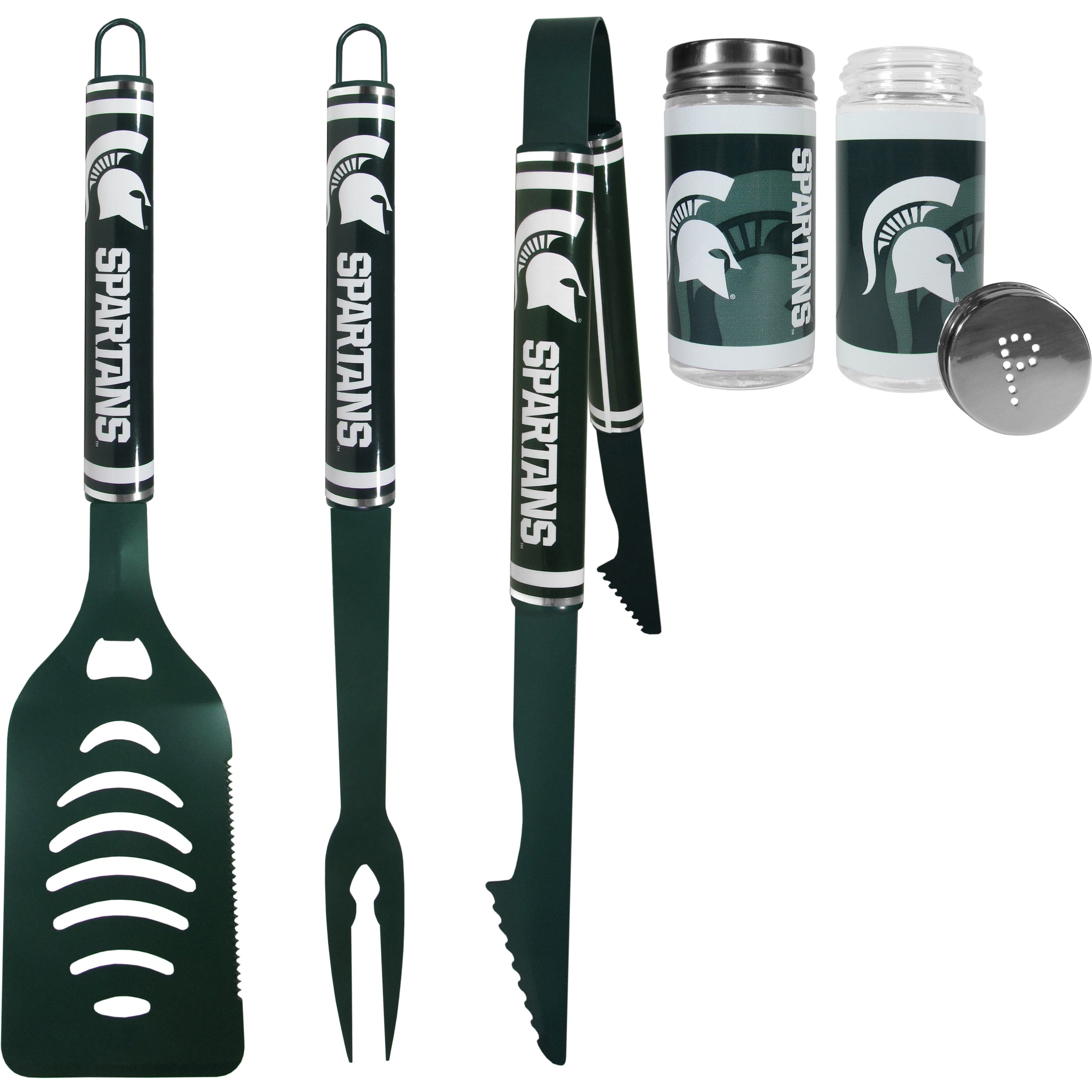 Michigan St. Spartans 3 pc Logo BBQ Tools w/Shakers