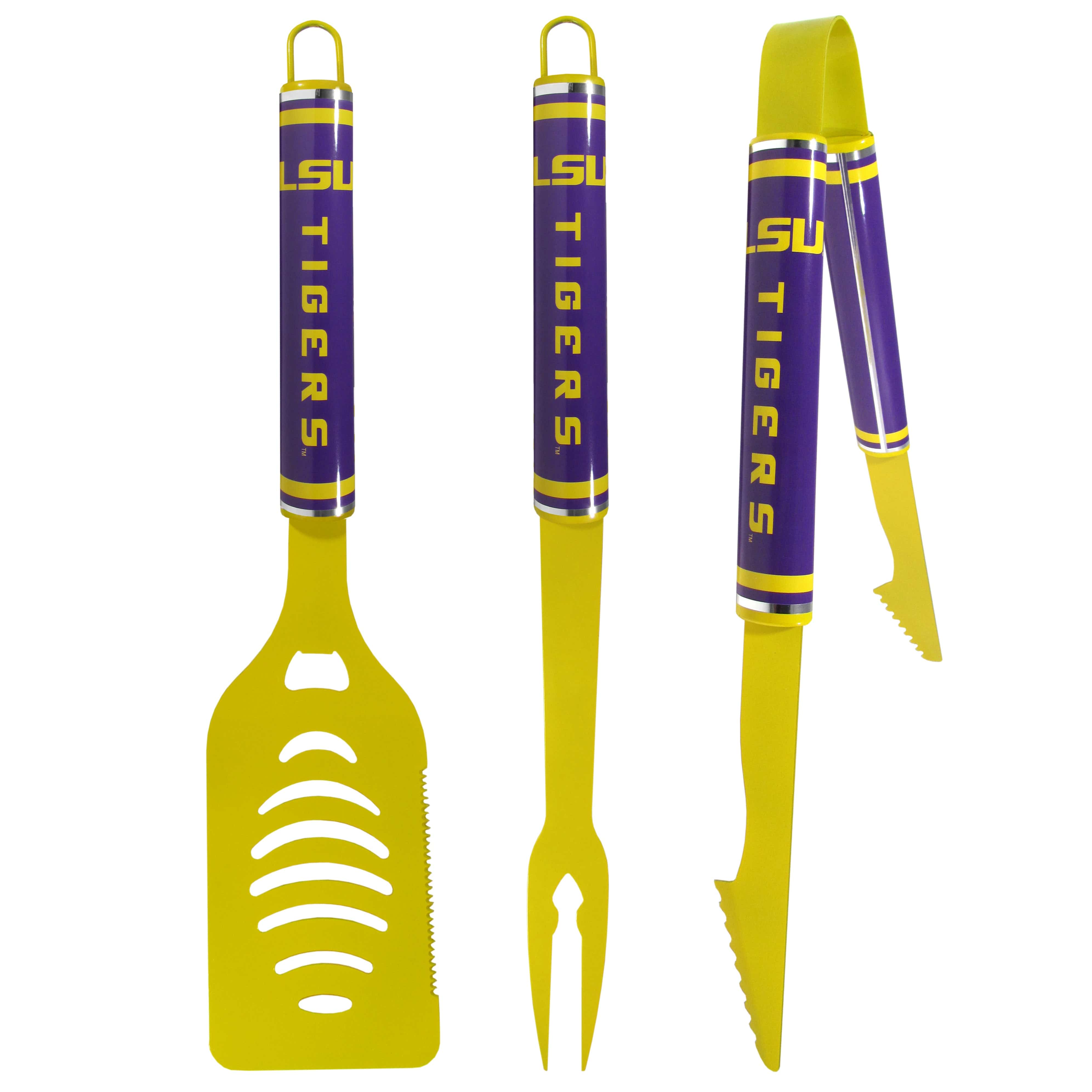 LSU Tigers 3 pc Color BBQ Tools - LSU Tigers