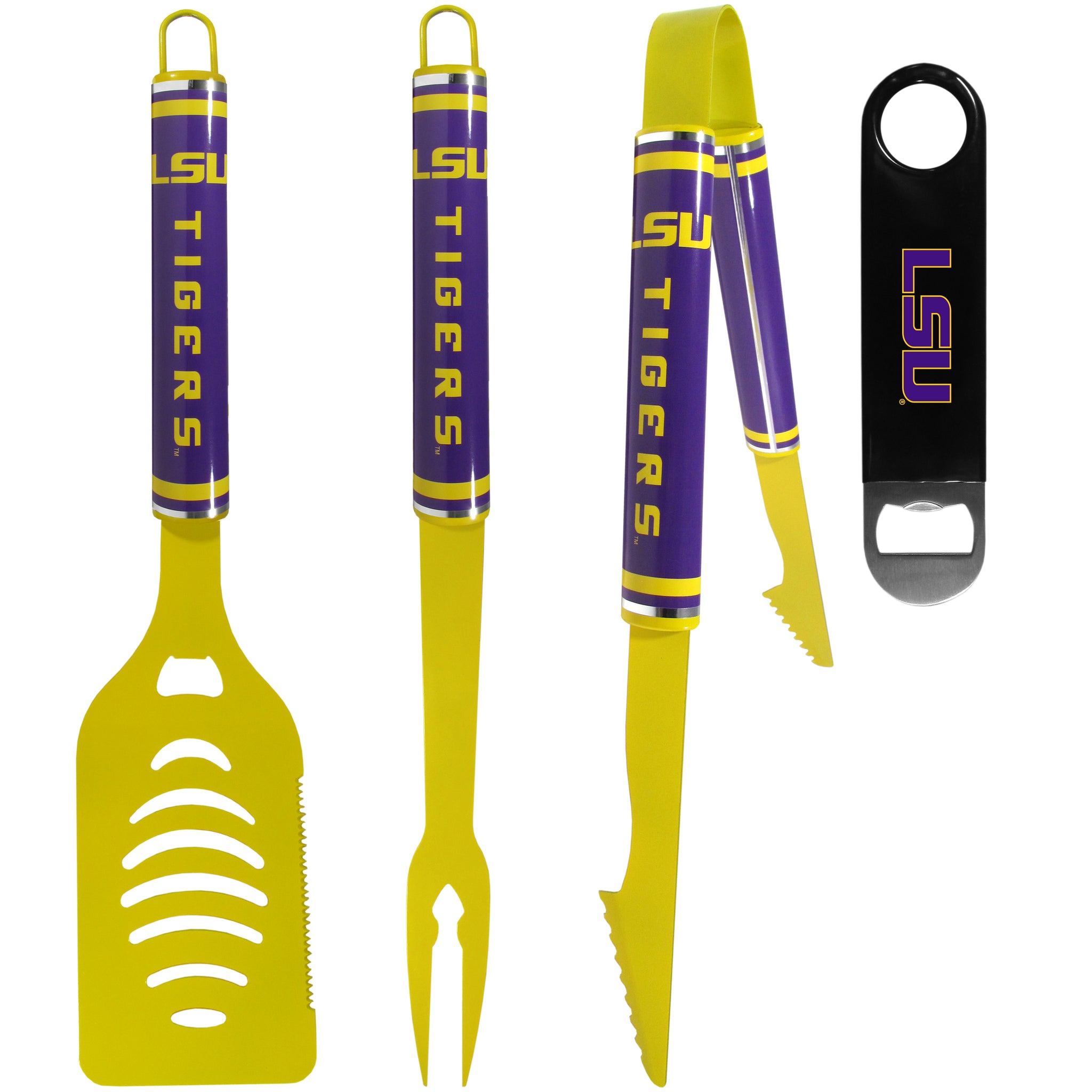 LSU Tigers 3 pc Logo BBQ Tools w/Bottle Opener