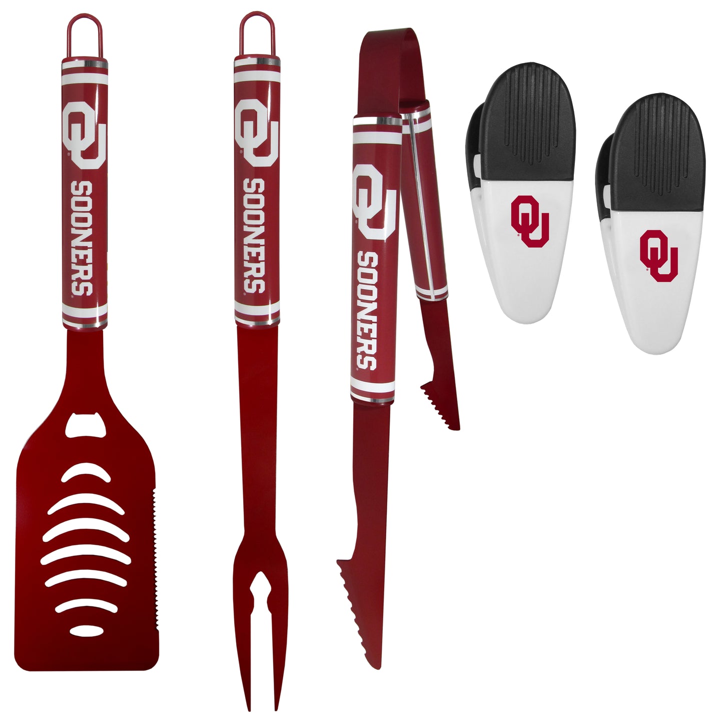 Oklahoma Sooners 3 pc Logo BBQ Tools w/Chip Clips