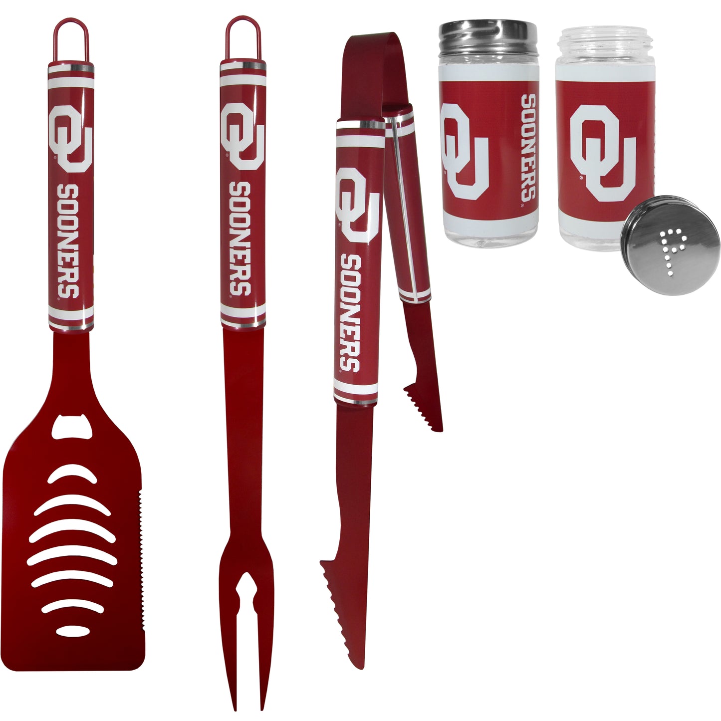 Oklahoma Sooners 3 pc Logo BBQ Tools w/Shakers