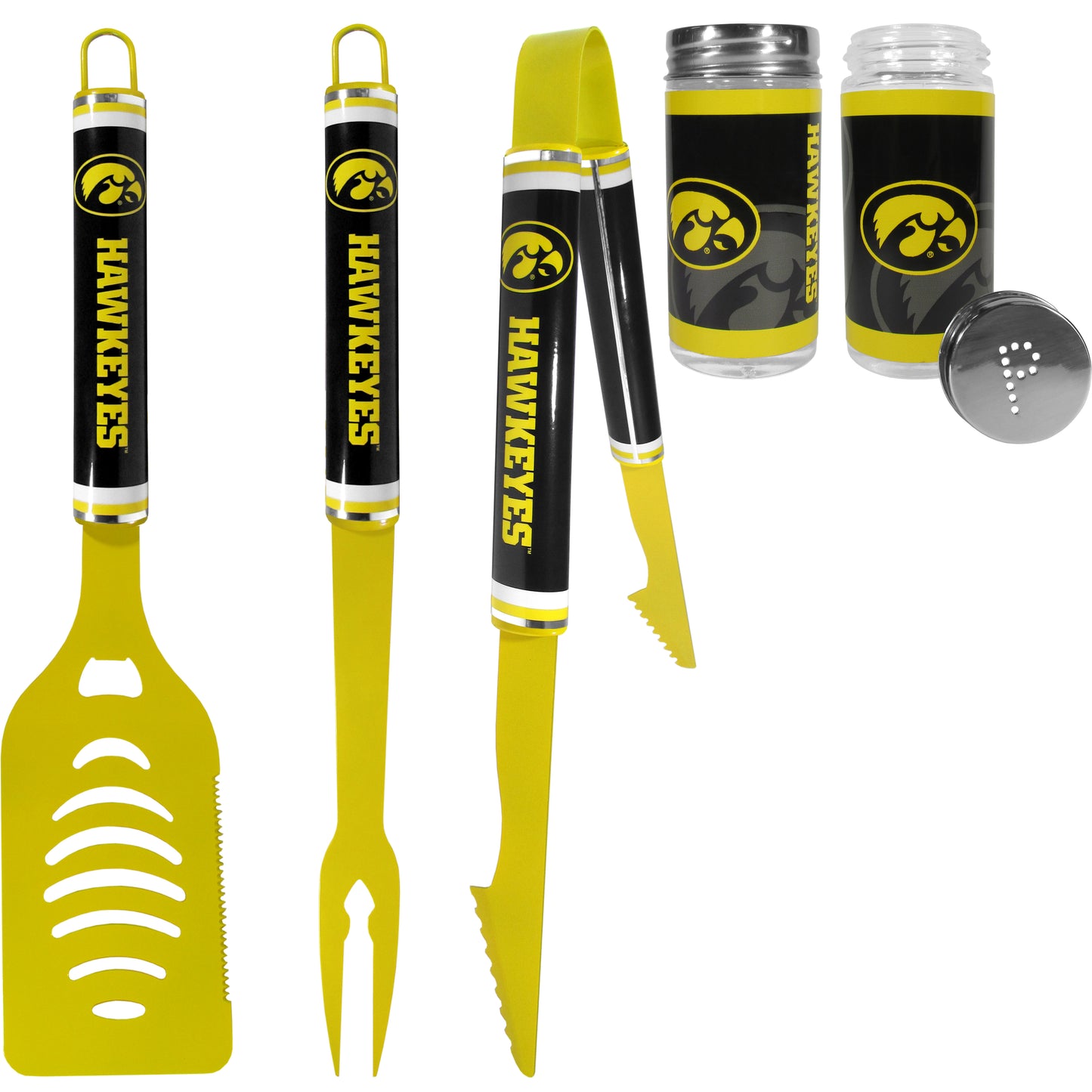 Iowa Hawkeyes 3 pc Logo BBQ Tools w/Shakers